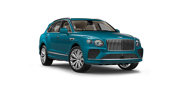 Bentley Busan Bentley Bentayga Azure, front three - quarter view with Topaz blue exterior.