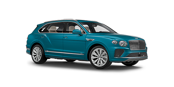 Bentley Busan Bentley Bentayga EWB Azure front side angled view in Topaz blue coloured exterior. 