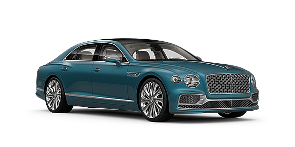 Bentley Busan Bentley Flying Spur Mulliner sedan in Light Windsor Blue paint front 34