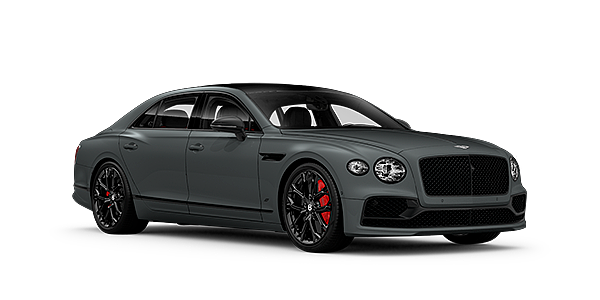 Bentley Busan Bentley Flying Spur S front side angled view in Cambrian Grey coloured exterior. 